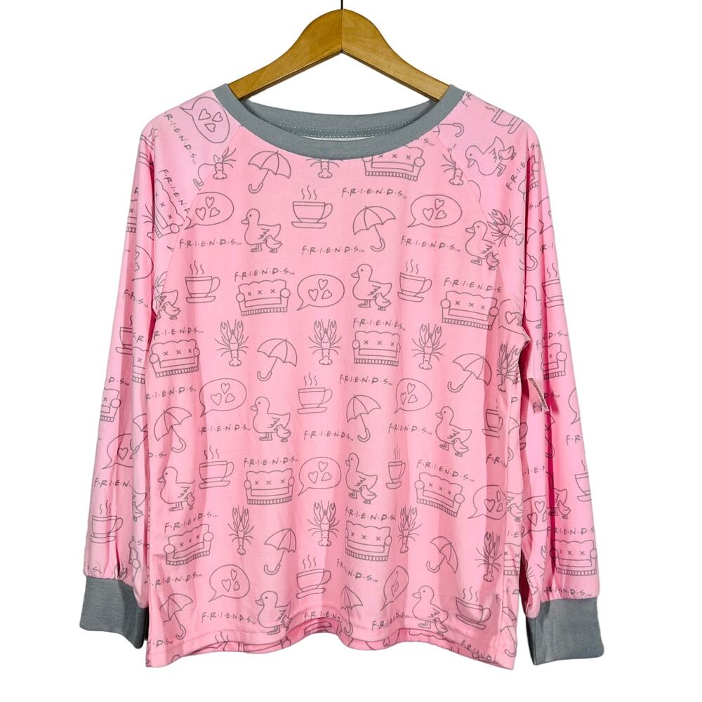NEW! Friends Sleepwear Sweatshirt Soft Casual Pink Scoop Neck - S